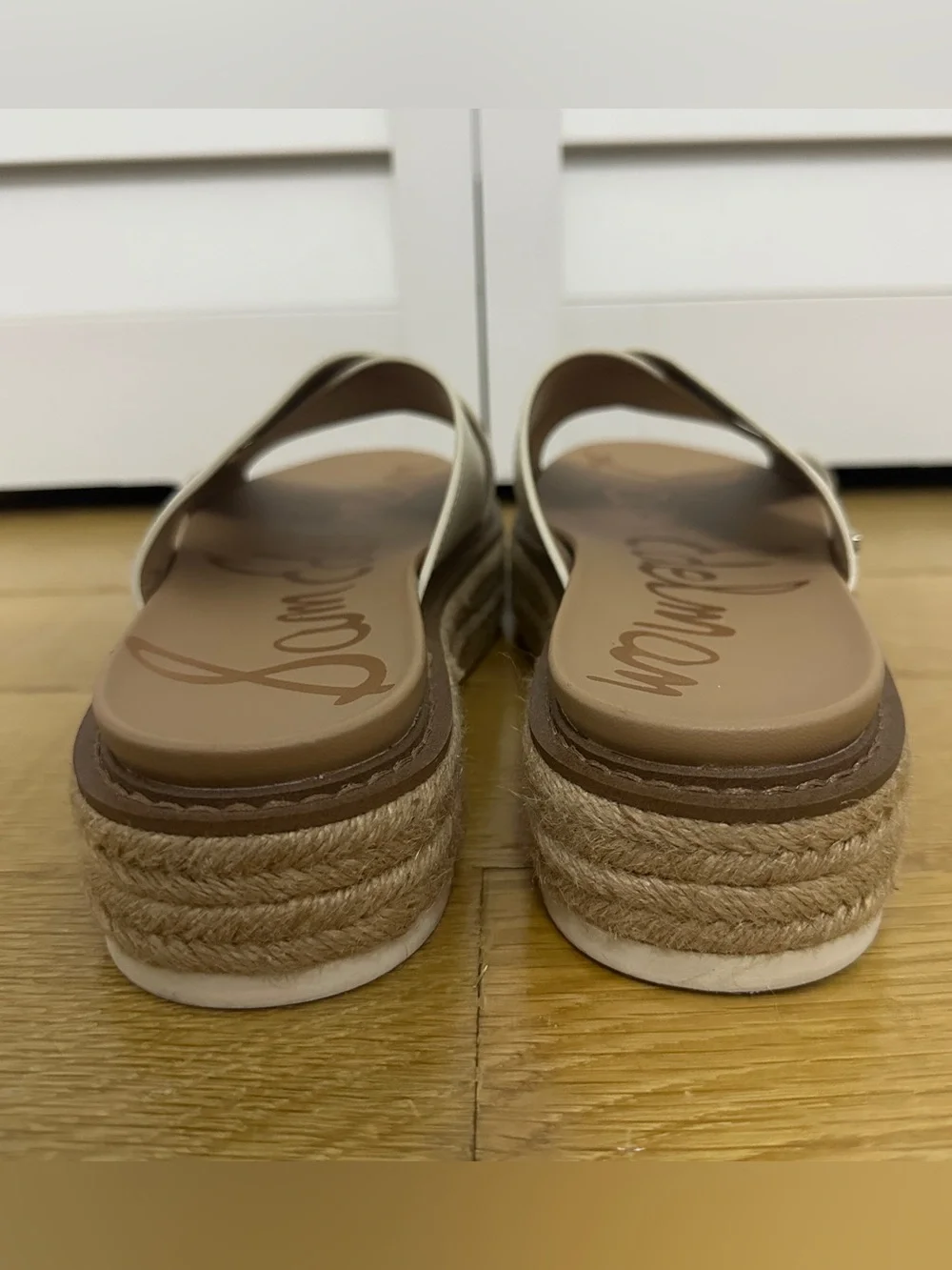 Sam Edelman Korina Ivory Leather Platform Espadrille Slide Sandals Size 9.5